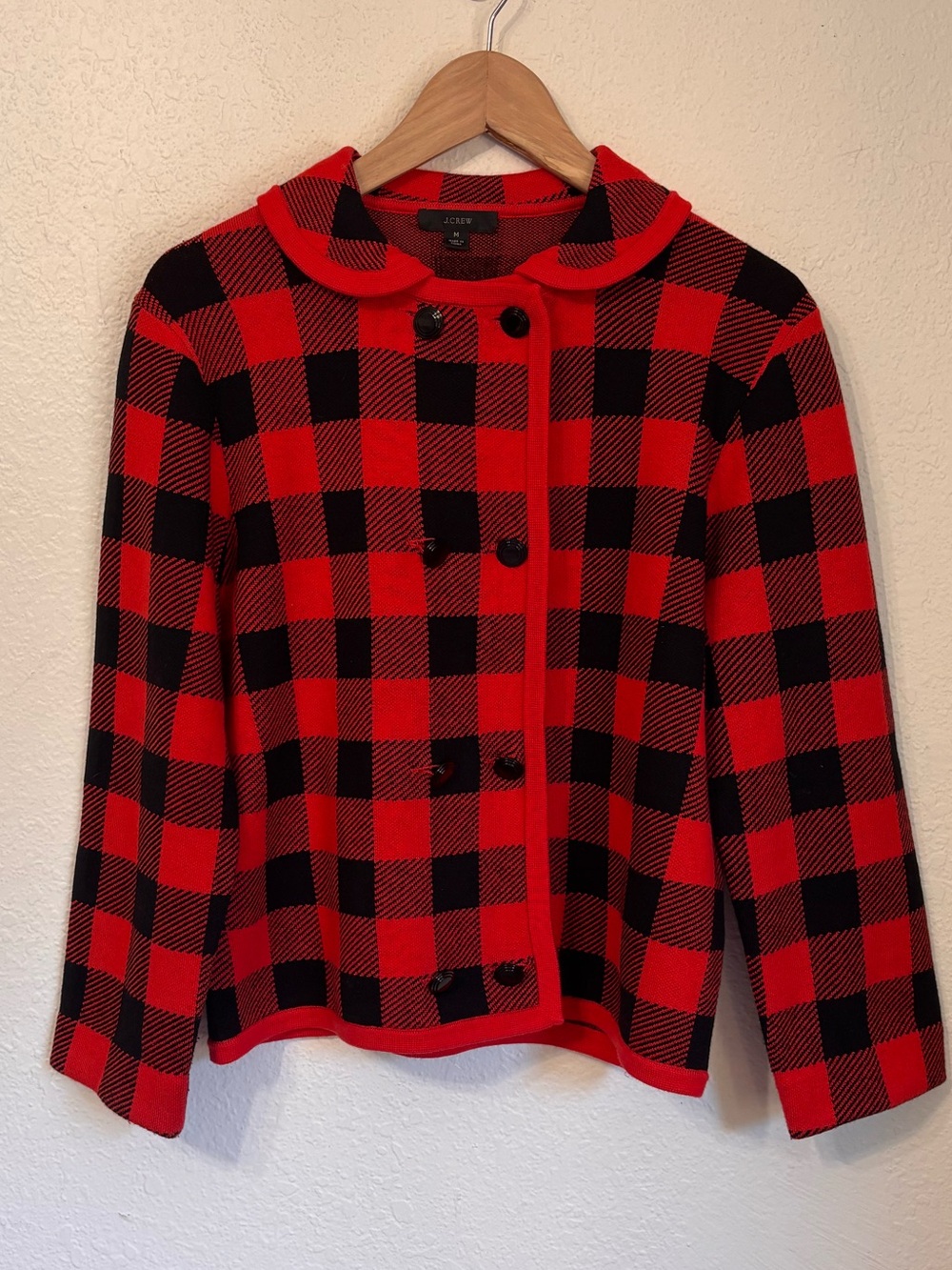 J. Crew Buffalo Check Double Breasted Sweater Jacket Medium